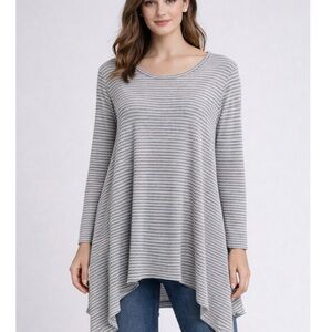 Gray Striped Knit Women's Top Size Lg